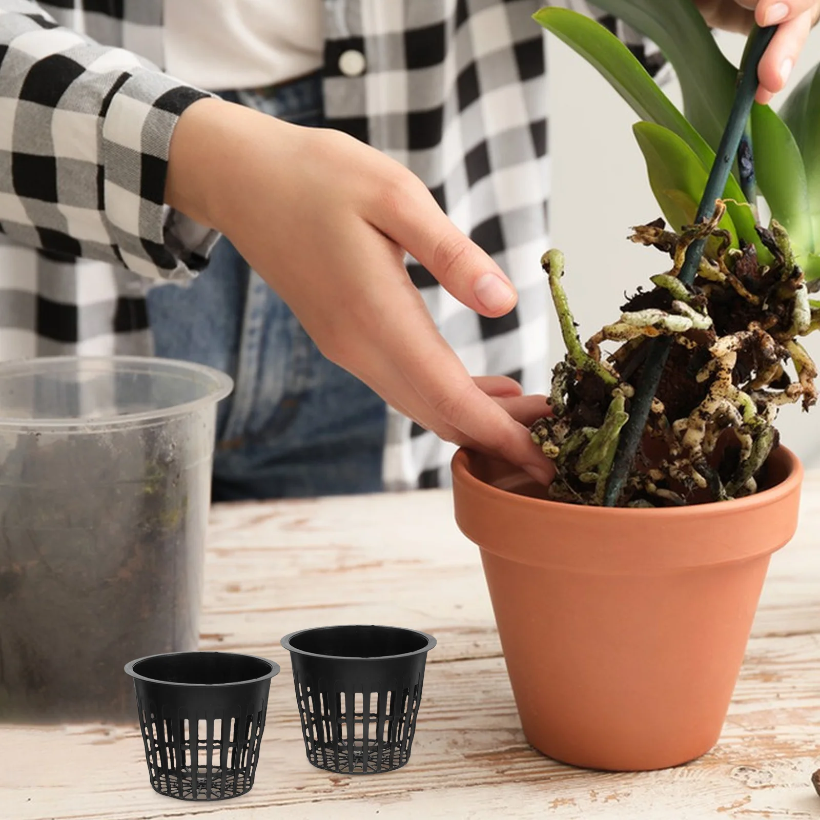 

10Pcs Hydroponic Planter Basket for Orchids Mesh Net Pots Plastic Nursery Cups Drainage Aeration Grow Containers Indoor Outdoor