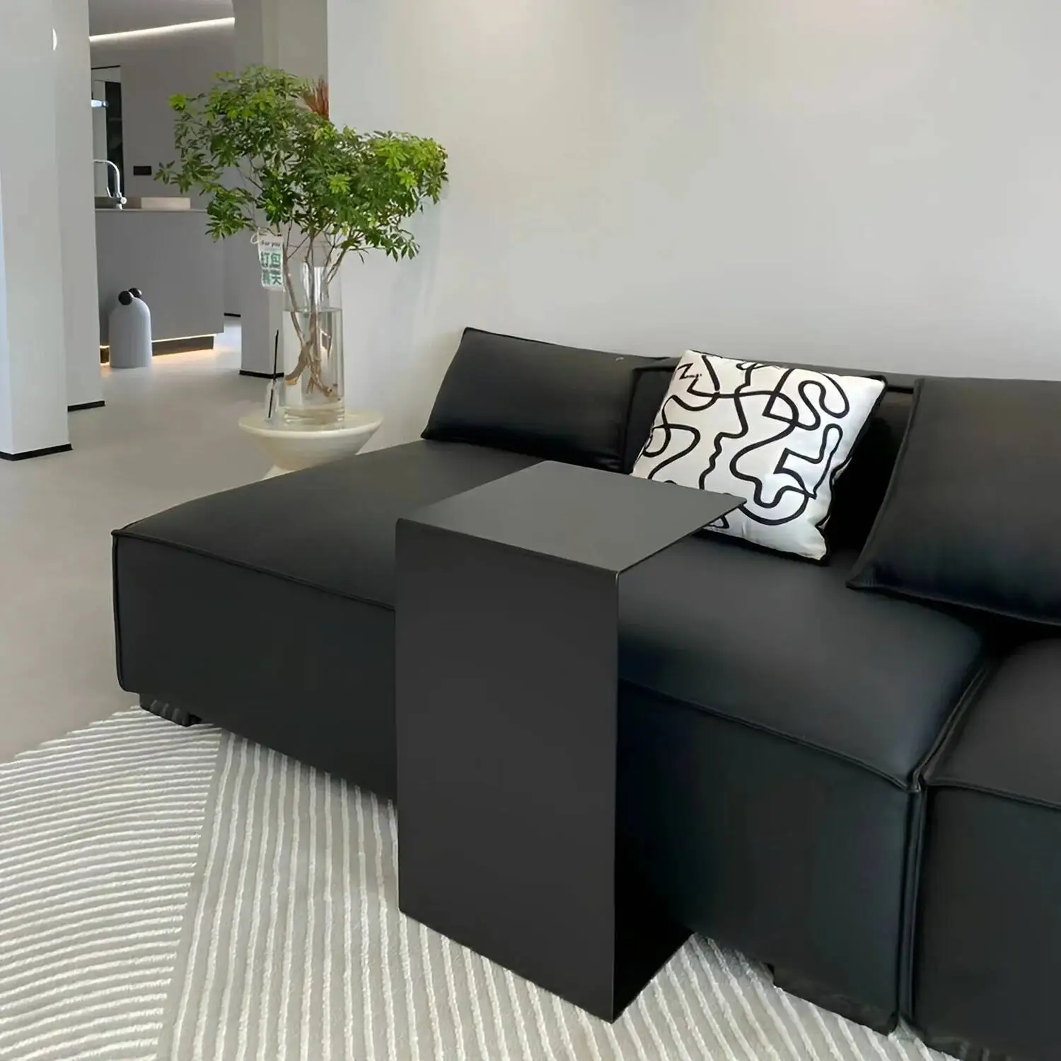 

Black Modern Narrow Side Table - Minimalist Sofa End Table for Living Room, Space - saving Contemporary Home Decor Table