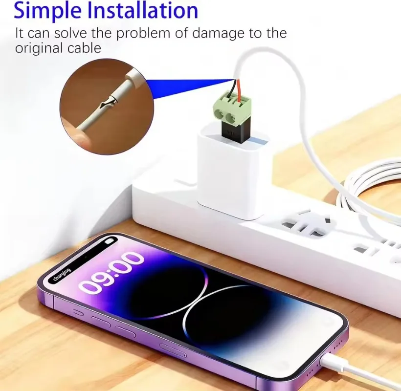 1/2/4Pcs Solderless Plug USB C To 2Pin Terminal Adapter Screw 5V Crimp Terminal Block Green Type-C To 2 Pin Charging Connector