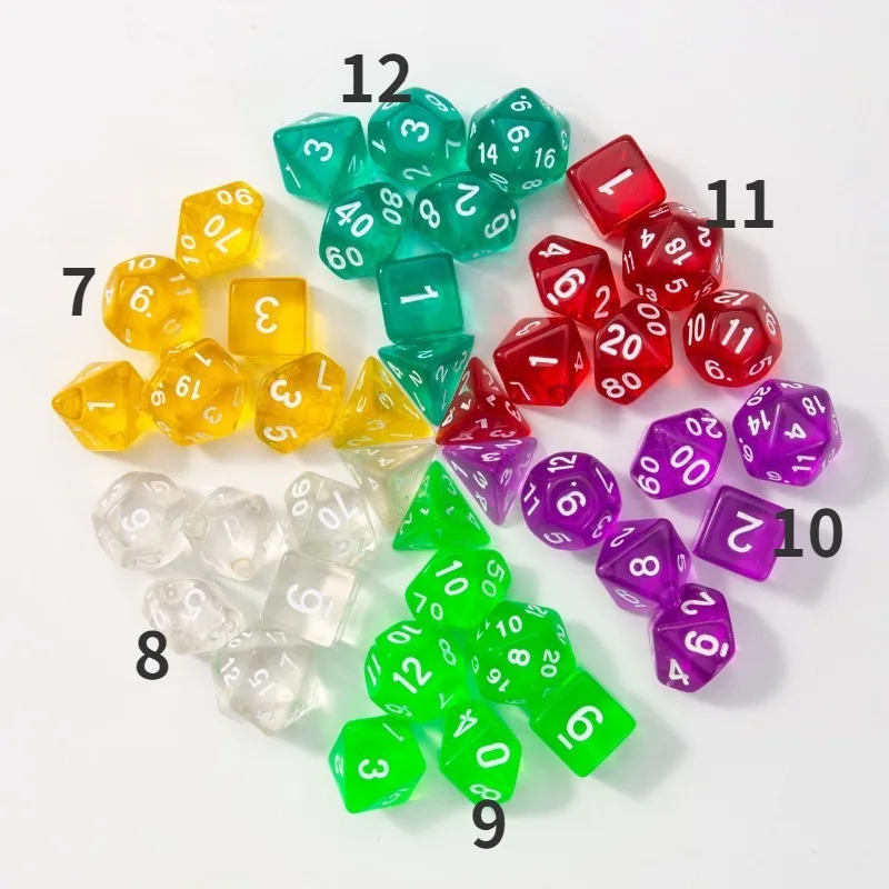 7Pcs/set New Foreign Trade Product Multi Sided Dice Board Game Transparent Acrylic Dice