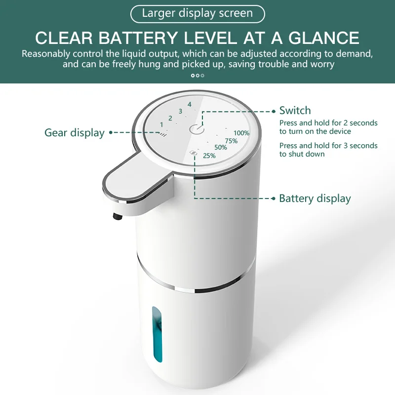 Dispensador automático de jabón espumoso sin contacto, dispositivo eléctrico recargable por USB, 4 niveles, ajustable, 380ml