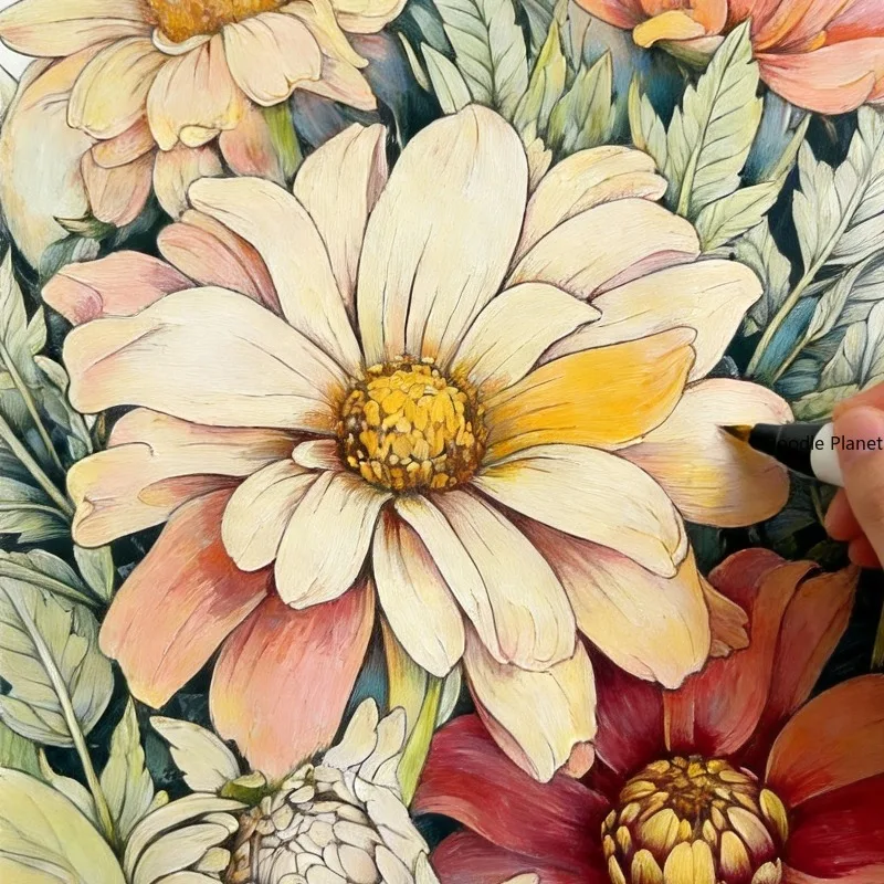A Garden Flower Landscape Coloring Book, Themed with Dahlias/lilies/chrysanthemums/emperor Butterflies, Line Drawing Brochure