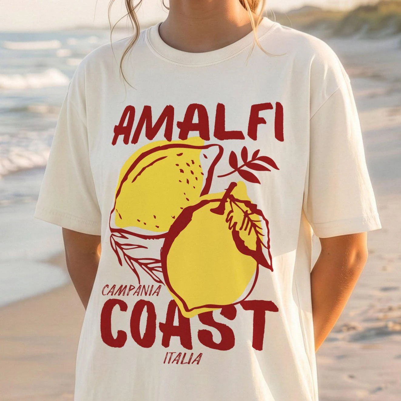 Amalfi Coast Lemon Graphic Tee: Italian Summer  Shirt High Quality Round Neck Printed T-shirt