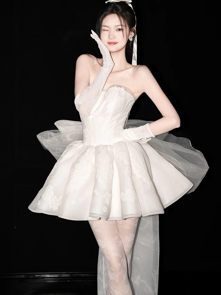 

Light Satin ort Wedding Dr for Women Sweet Sle Birthday Celebration Ele Evening Gown with Strapl Design