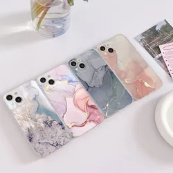 Pink Gold Marble Art Fashion Phone Case For iPhone 14 13 12 Mini 11 Pro XS Max X XR SE 6 7 8 Plus Soft Silicone Cover