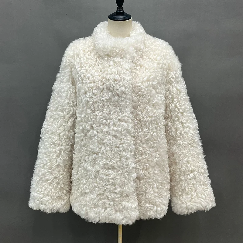 Veste en peau de mouton en fourrure d'agneau véritable pour femme, pardessus d'hiver, doublure en cuir véritable, optique, chaud, combinaison de laine, 2024