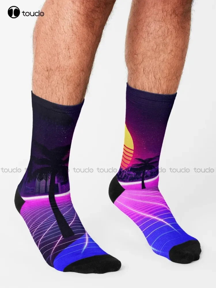 Retrowave الجوارب الأولاد الجوارب للجنسين الكبار في سن المراهقة الشباب الجوارب شخصية مخصصة 360 °   طباعة رقمية عالية الجودة