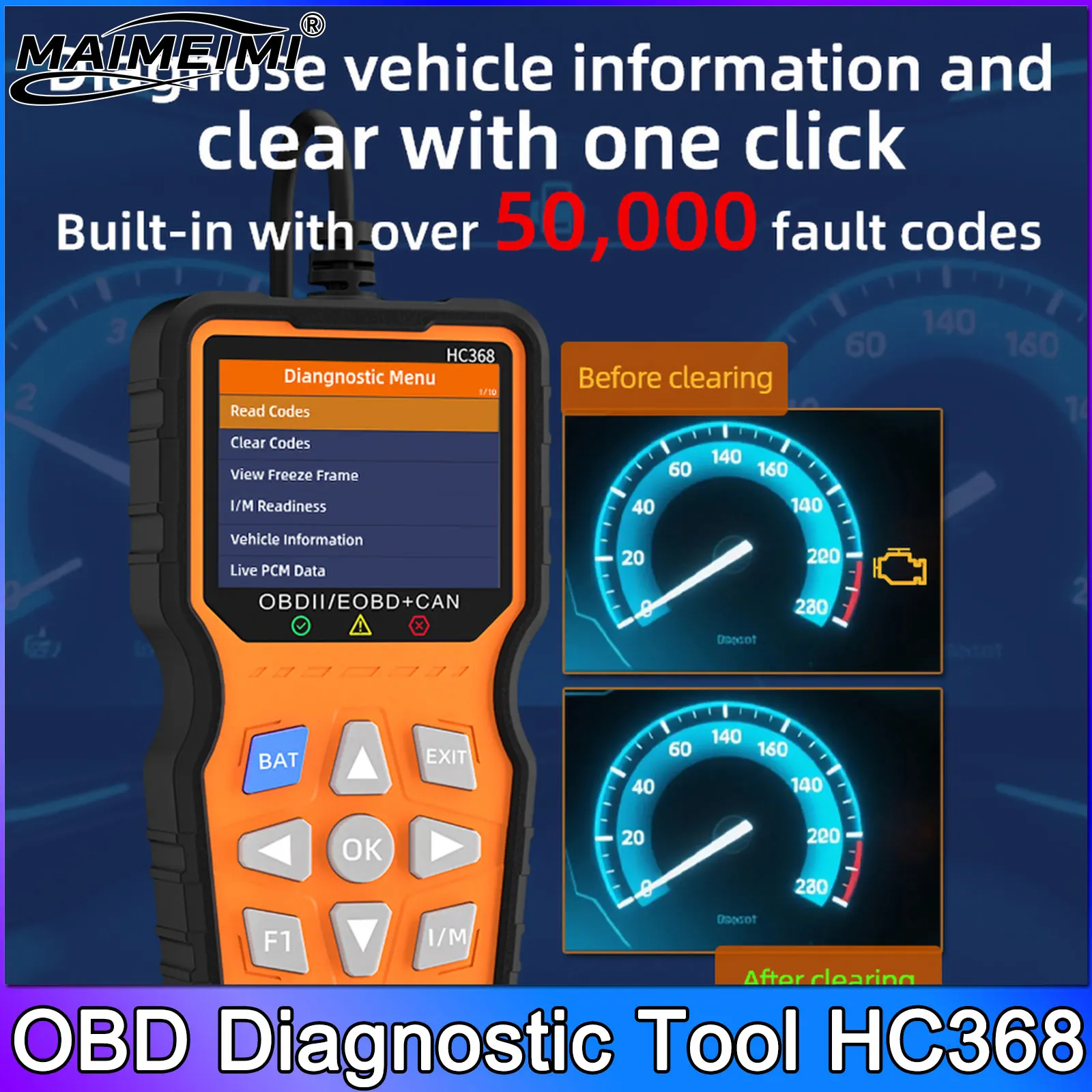 

Автомобильный сканер Obd2 Диагностический инструмент HC368 Считыватель кодов неисправностей двигателя Сканер может диагностировать протокол OBD Тест аккумулятора автомобилей