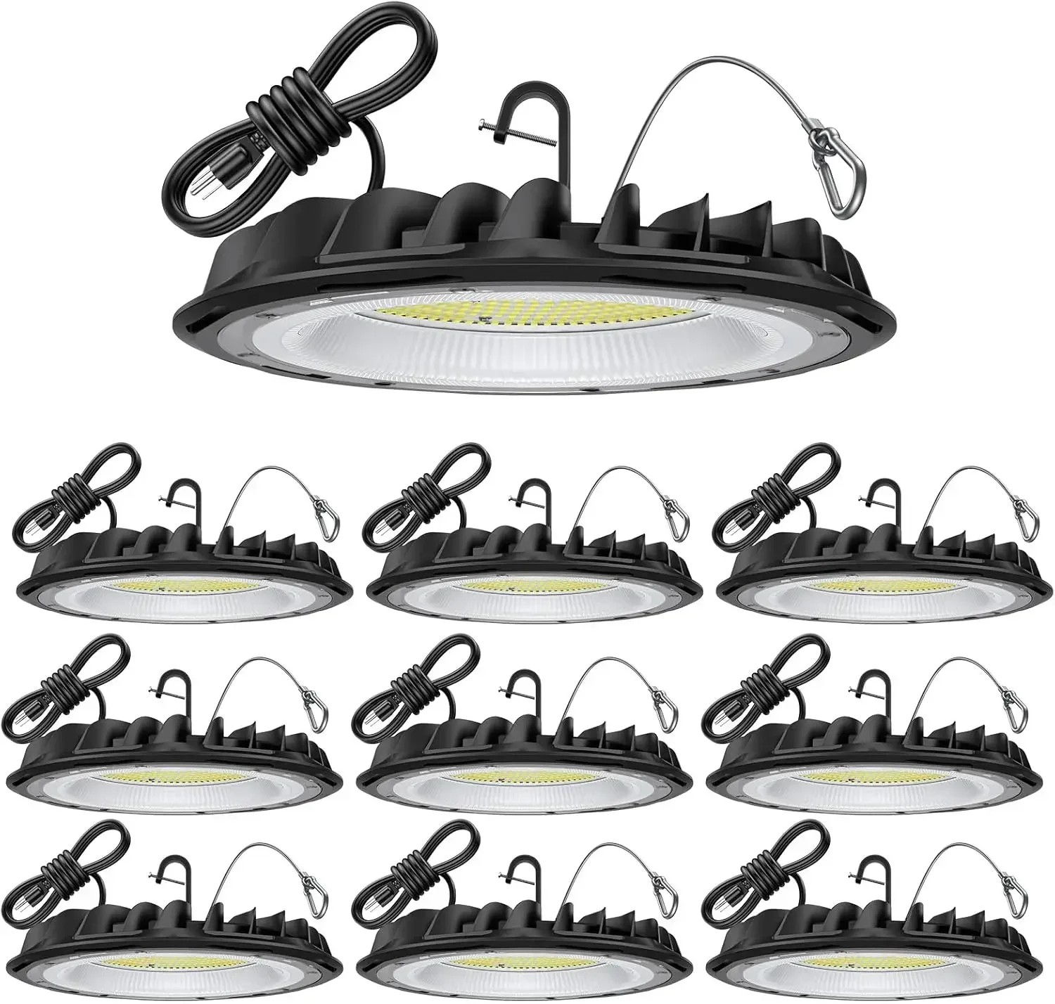 

10 Pack ETL 155W UFO LED High Bay Light, 22500lm, Daylight 5000K, US Plug,110-277V, IP65 Waterproof Commercial LED Shop L