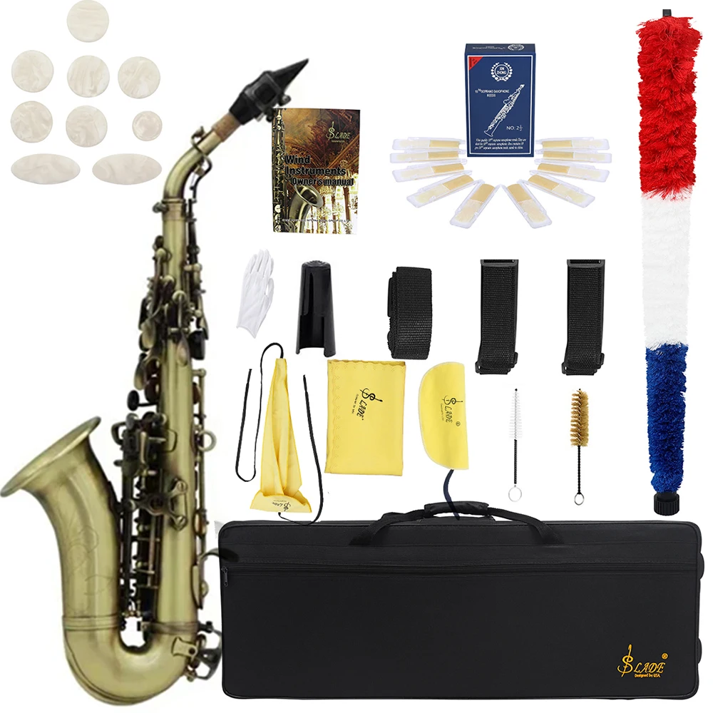 SLADE Soprano Saxophone Brass Retro Cyan Bb  Adjustment Saxophone  Woodwind Musical Instrument with Soprano Sax Accessories