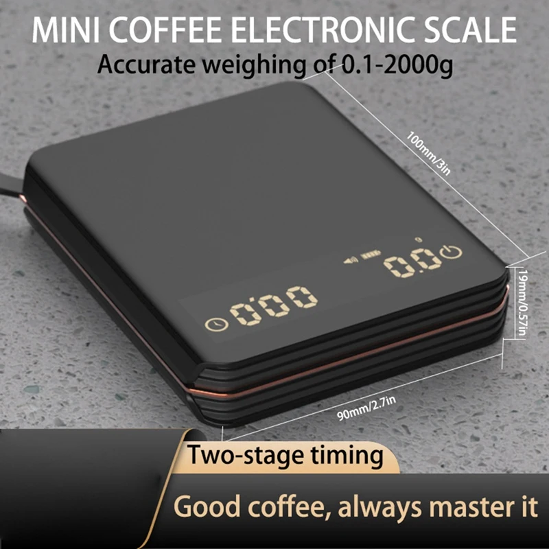 Rechargeable Coffee Scale 2Kg Small Baking Home Automatic Timing Smart Electronic Kitchen Scale Accurate 0.1G Durable