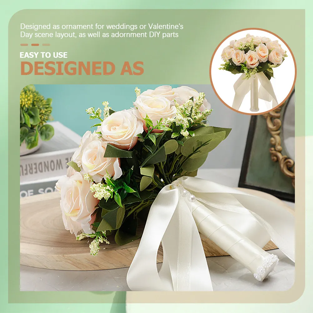 

Rose Wedding Bouquet Elegant Ribbon Decor Artificial Bridal Bouquet for Bride Bridesmaid Flower Valentine's Day