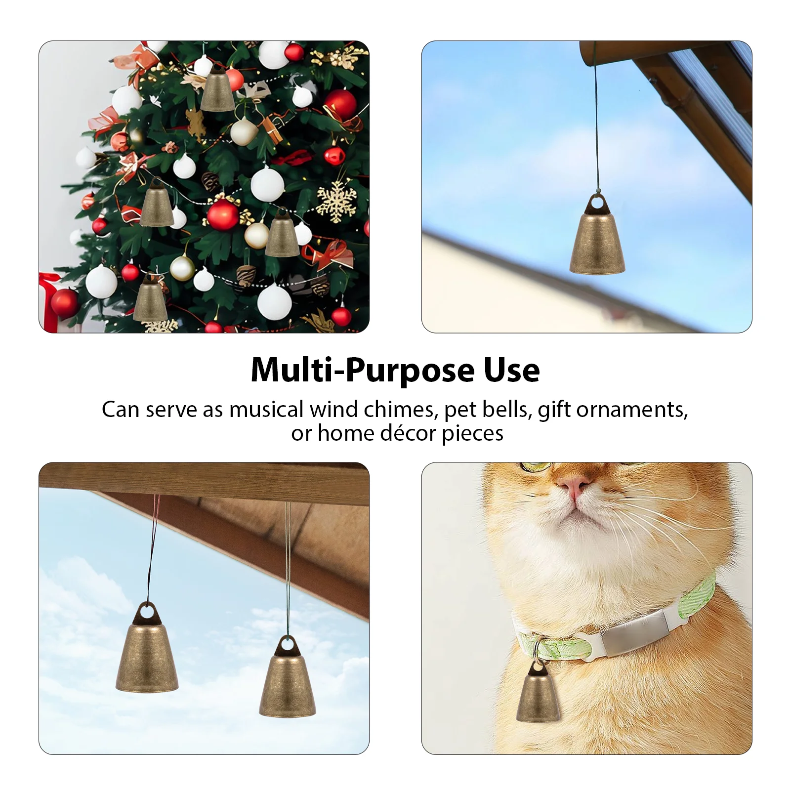 6pcs Hanging Bells Wind Chimes Jingle Bell DIY Iron Small Bell Pendant for Christmas Tree Christmas Wreath Party Wedding Festive