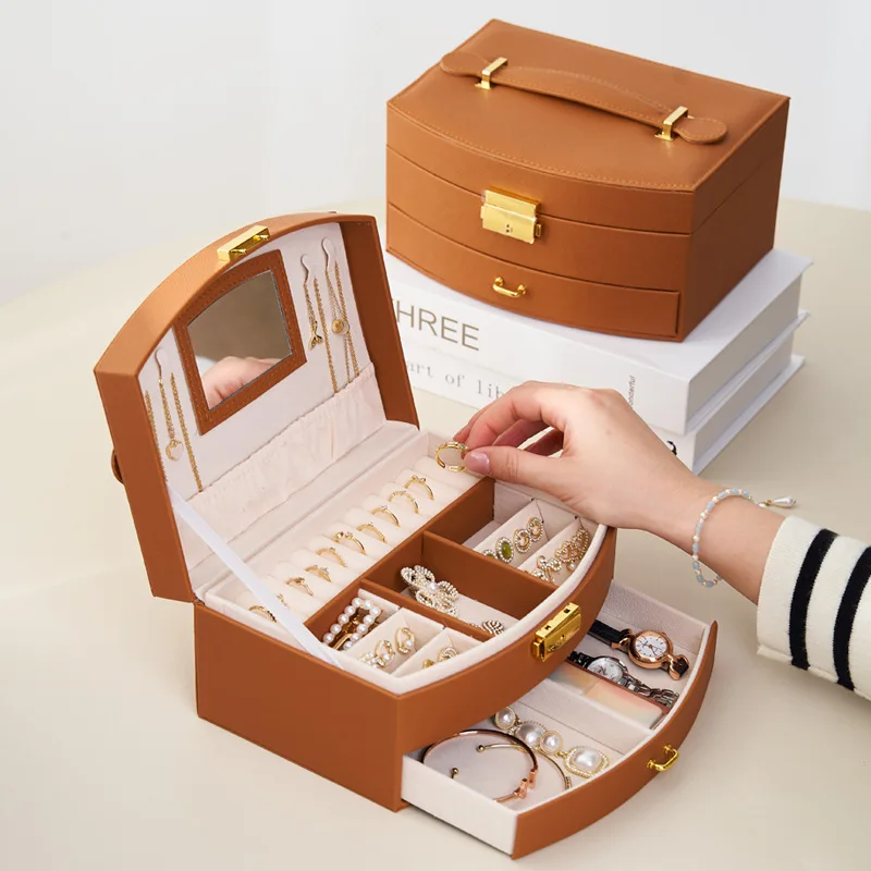 

New Luxury Jewelry Box Drawer Style Handbag Maillard Style Storage for Necklace Ring Earrings