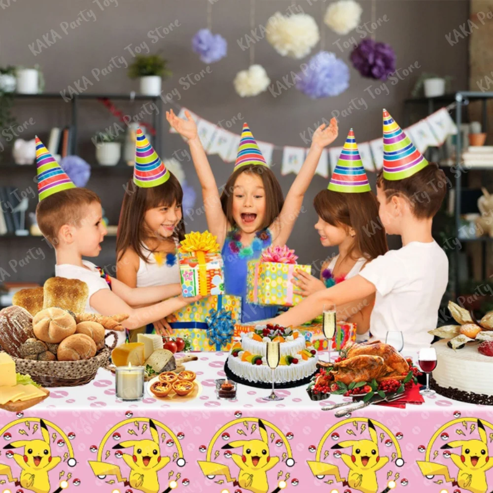 Pokemon Tablecloth Kids Birthday Supplies Pikachu Disposable Plastic Tablecover Party Decorations for Boys Girls Baby Shower