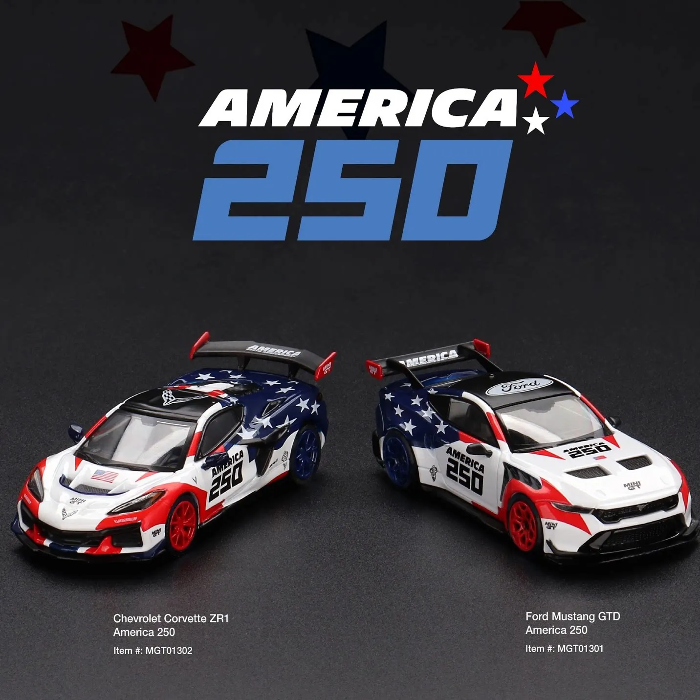 MINIGT 1:64 Chevrolet Corvette ZR1 Ford Mustang GTD US Special Edition 250 Alloy Model