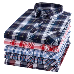 Camisas xadrez de manga comprida para homens, bolso de algodão, ajuste regular, roupas na moda para meninos, xadrez macio e colorido, camisas casuais