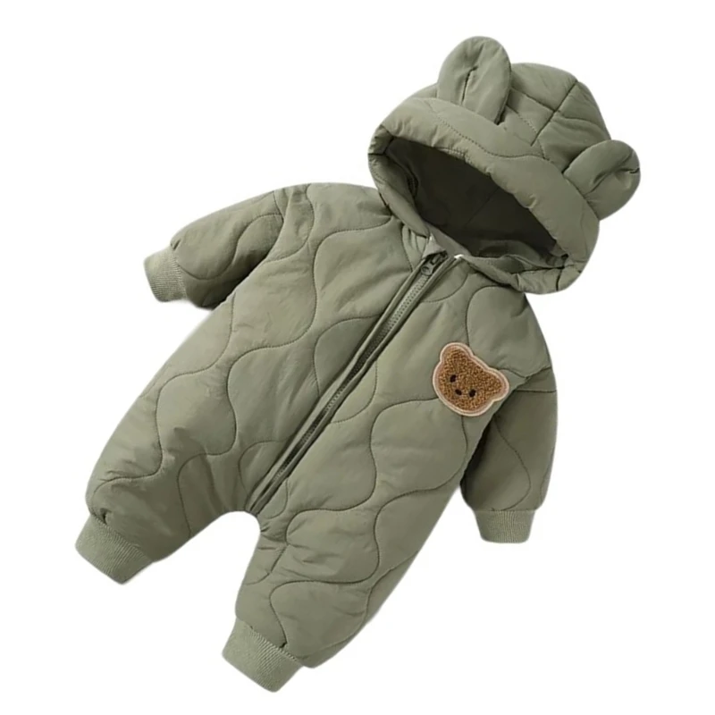 Cartoon Embroidered Hooded Baby Jumpsuit Autumn Winter Outfit Soft and Breathable Jumpsuit for Daily Wear Warmth 425F
