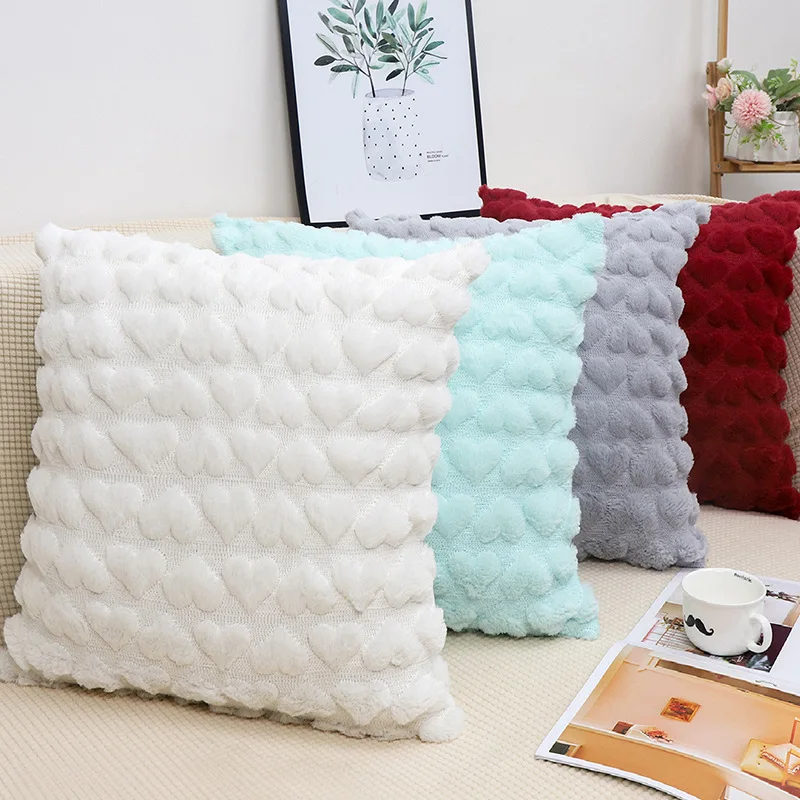 

3D Heart Geometry Soft Throw Pillowcase, Embroidery Cushion Cover for Living Room, Sofa Decoration, Solid, 45x45cm