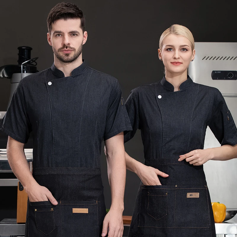 Casaco Chef de manga curta para homens e mulheres, jaqueta para restaurante e hotel, garçom, uniforme