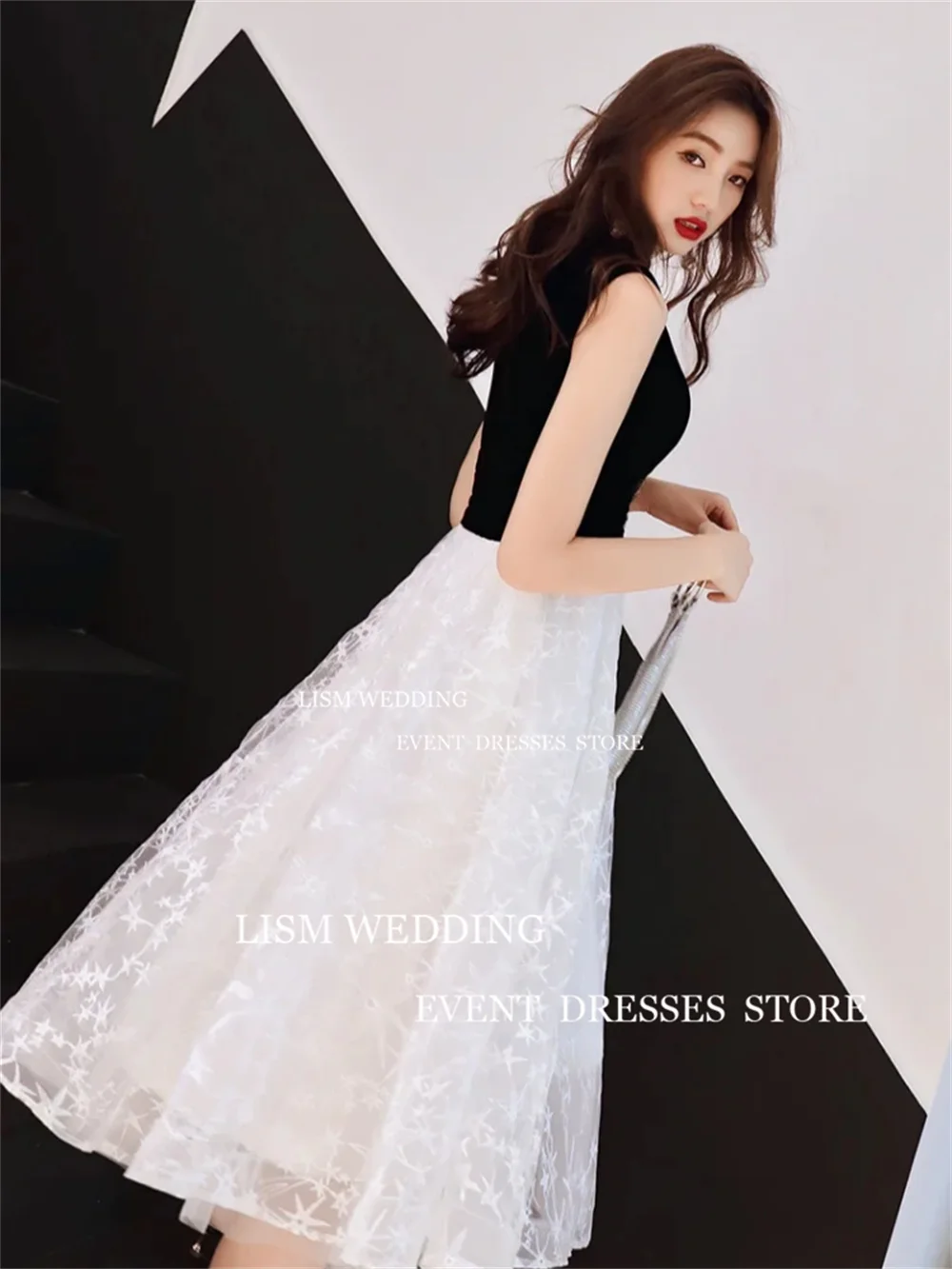 LISM Black-White Vintage Evening Dresses Sleevelss A Line Knee-Length Summer Daily Wear Elegant Skirt For Women 2024 이브닝드레스