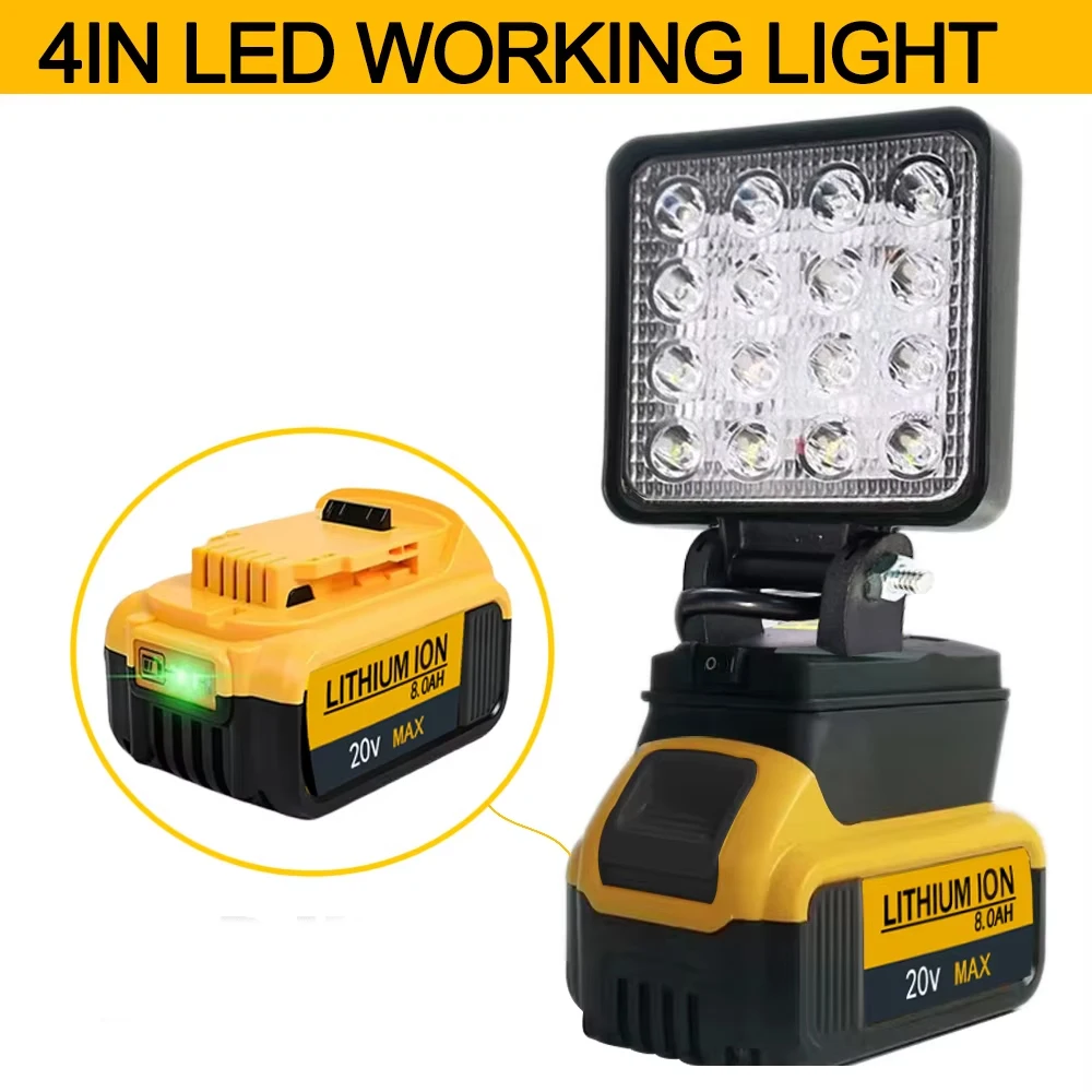 Led Light For Dewalt 18V Battery Pin Portable Spotlight Cordless Outdoor Work Fishing Handheld Emergency ToolLight No Battery
