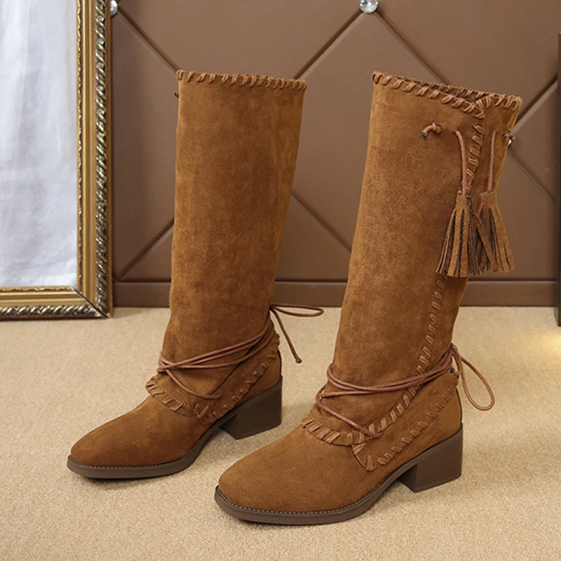 

High Boots for Women High Heels Fashion Shoes Dress Suede Winter Boots 2025 Woman Pumps Designer Chelsea Botas Mujer Zapatos