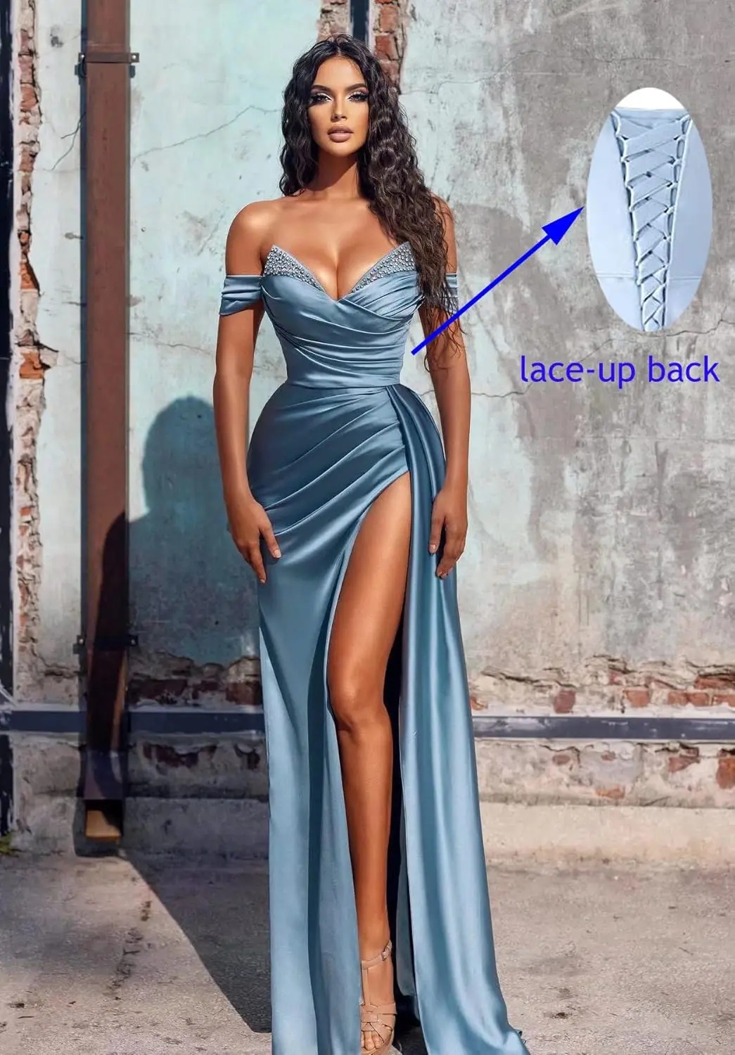 

Женские длинные платья для выпускного вечера с открытыми плечами, атласные платья русалки с высоким разрезом, вечерние платья