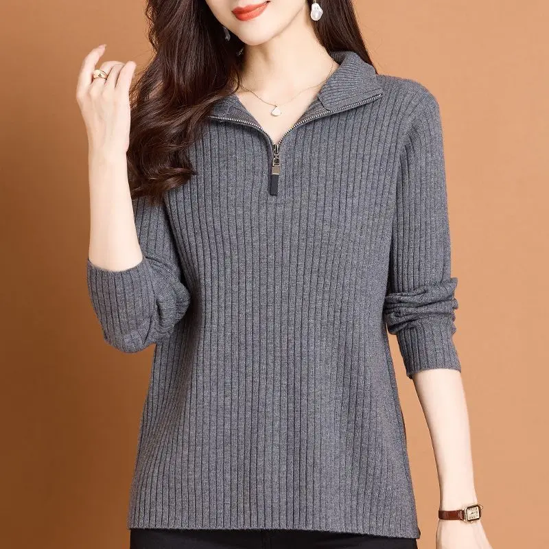 

High-Quality Autumn Winter Knitwear Women's 2026 New Sweater Coat Mother Pullover Polo Neck Jacket Zipper Bottoming Shirt Female