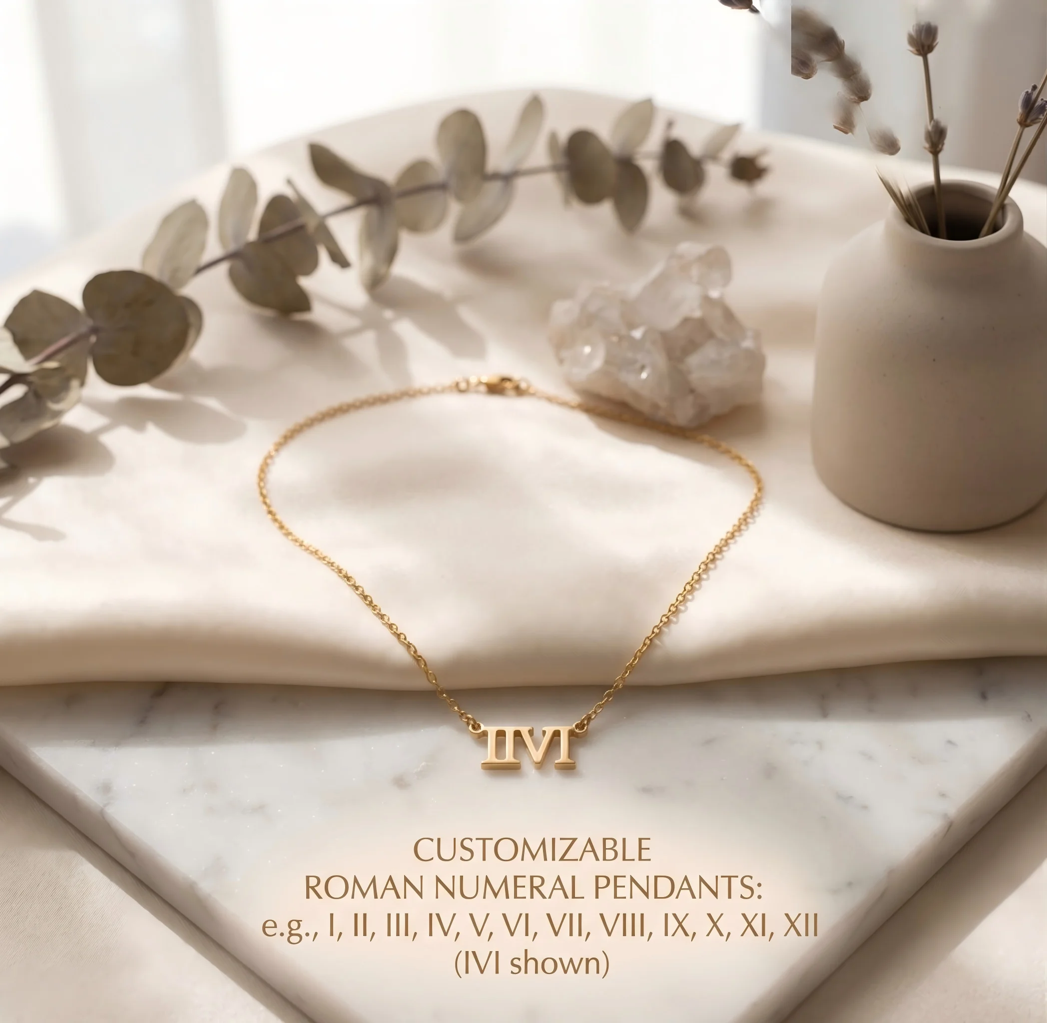 DOREMI Custom Roman Numeral Necklace Personalized Date Number Pendant Minimalist Stainless Steel Chain Necklace Women Jewelry