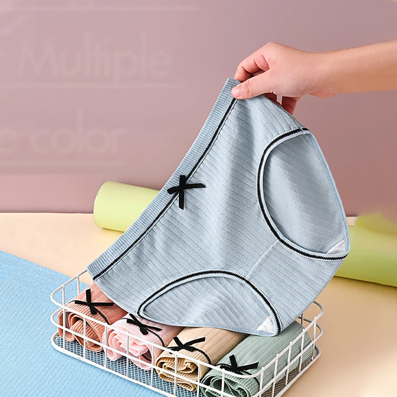 

8pcs Women Hip Lift Panties Student Bow Large Size Mid Waist Underwear Fashion Girls Briefs Breathable Panty Plus Size Underpant