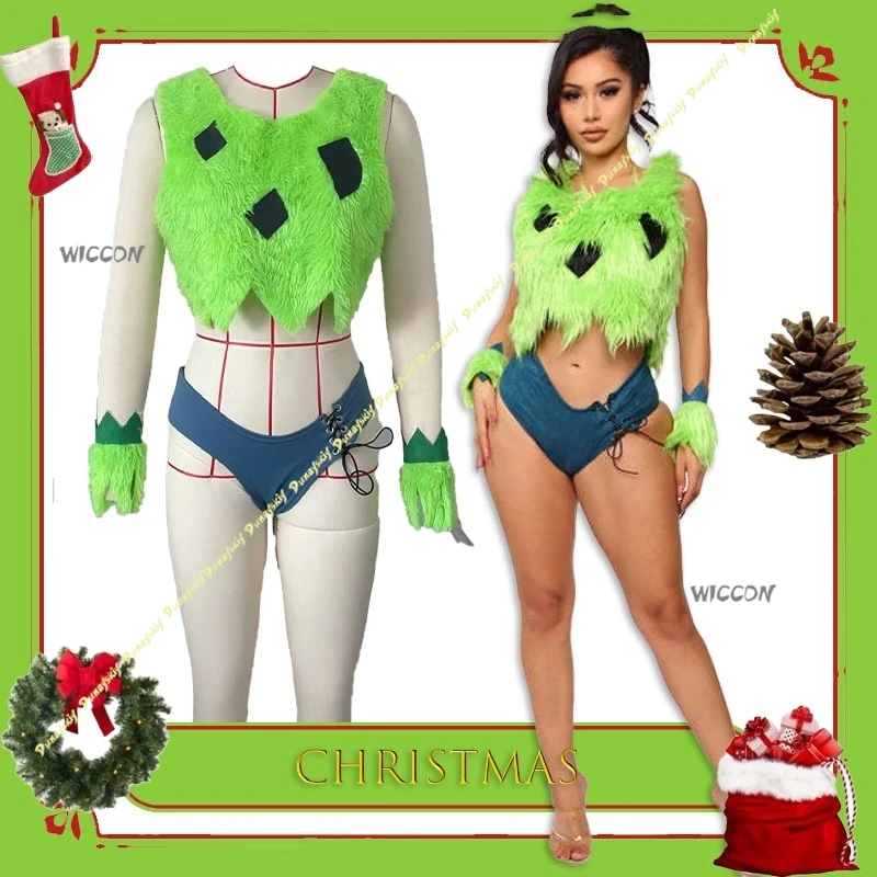 

BHalloween Xmas Sexy Furred Monster Sexy Green Monster Role Playing Set Polyester Fiber Versatile Outfit Modern Dance Costume