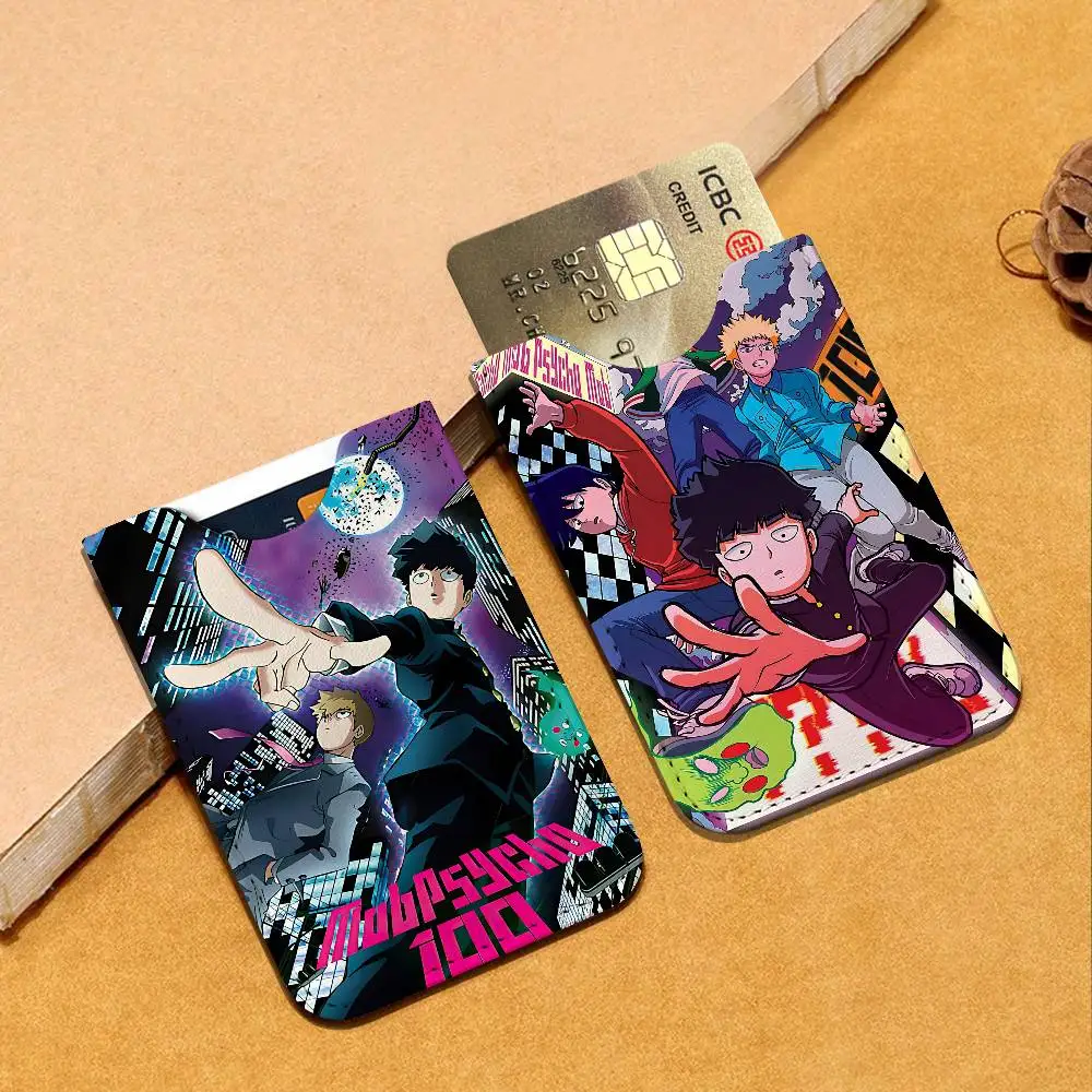 Anime Mob Psycho 100 Pu Leather Credit Card Holder Slim Business Cardholder Anti Theft Id Organizer for Outdoor Carrying