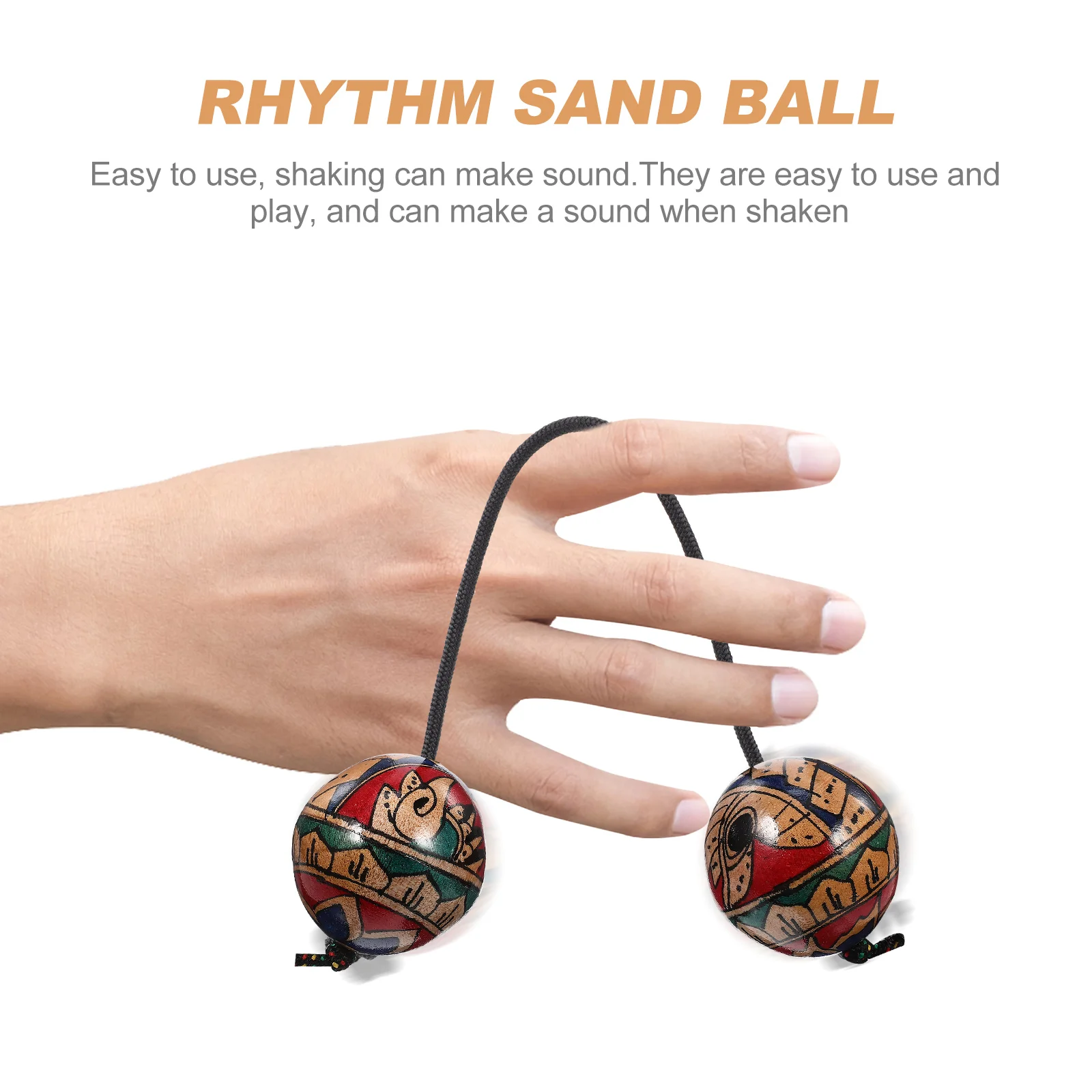 Hand Percussion Musical Instrument Drawn Maracas Toy Instruments One-handed Rhythmic Ball Kashaka Balls Wood Hand-painted