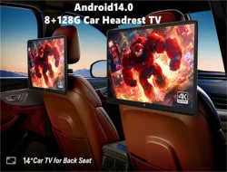 14 Inch 8+128G Headrest TV Player Android 14.0 Car Monitor 4K Display Universal Multifunction Tablet Video Music 5G Wifi BT HDMI