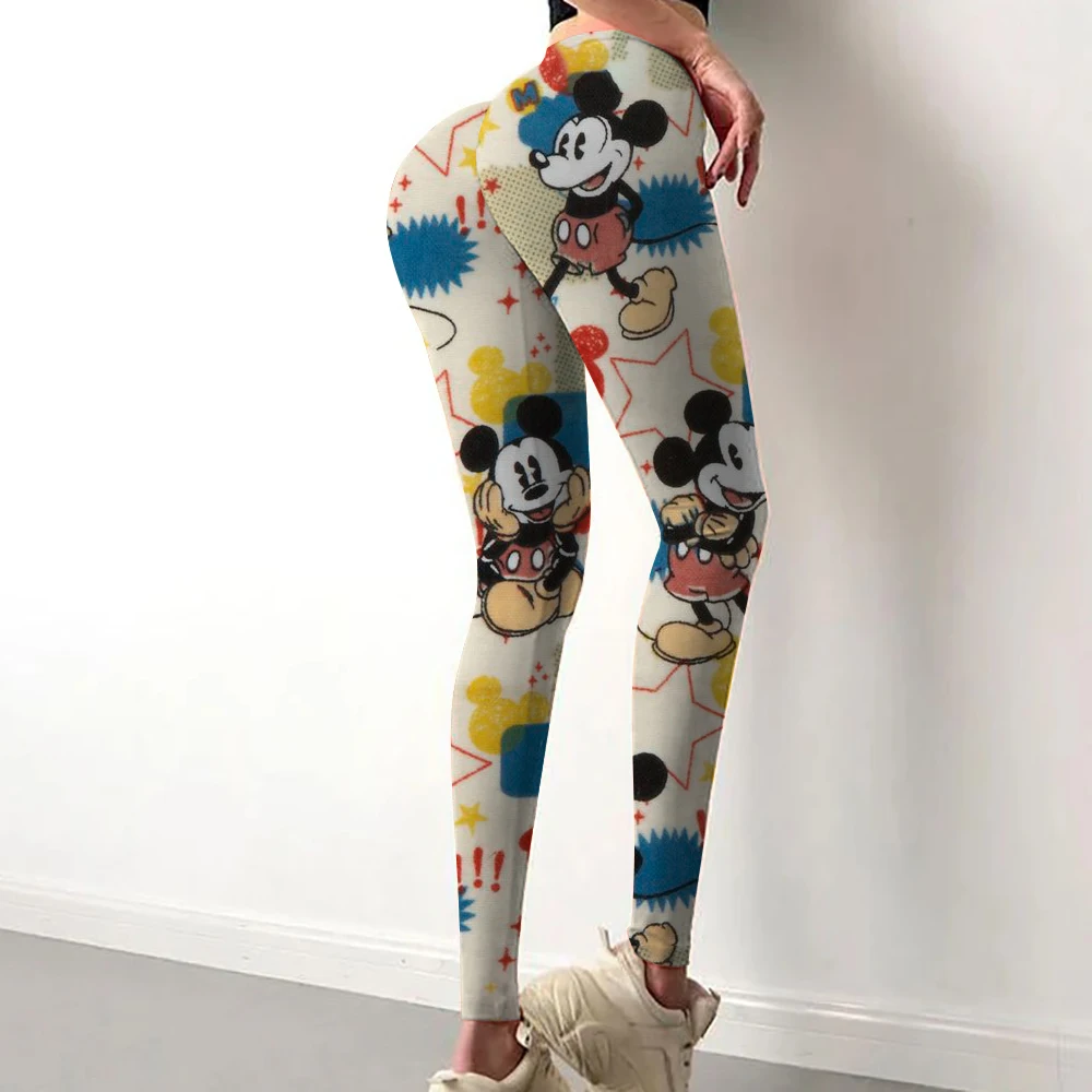 Mickey Mouse Pose กางเกงขายาวเซ็กซี่ออกกําลังกายกางเกงโยคะ Push Up Quick-DRY กีฬา Tights Breathable พิมพ์ Leggins