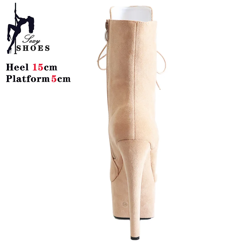 Spring/Autumn 15cm/6Inch Suede Model Show Pole Dance Women Ankle Boots Super High Waterproof High Heels Shoes Stripper Stiletto