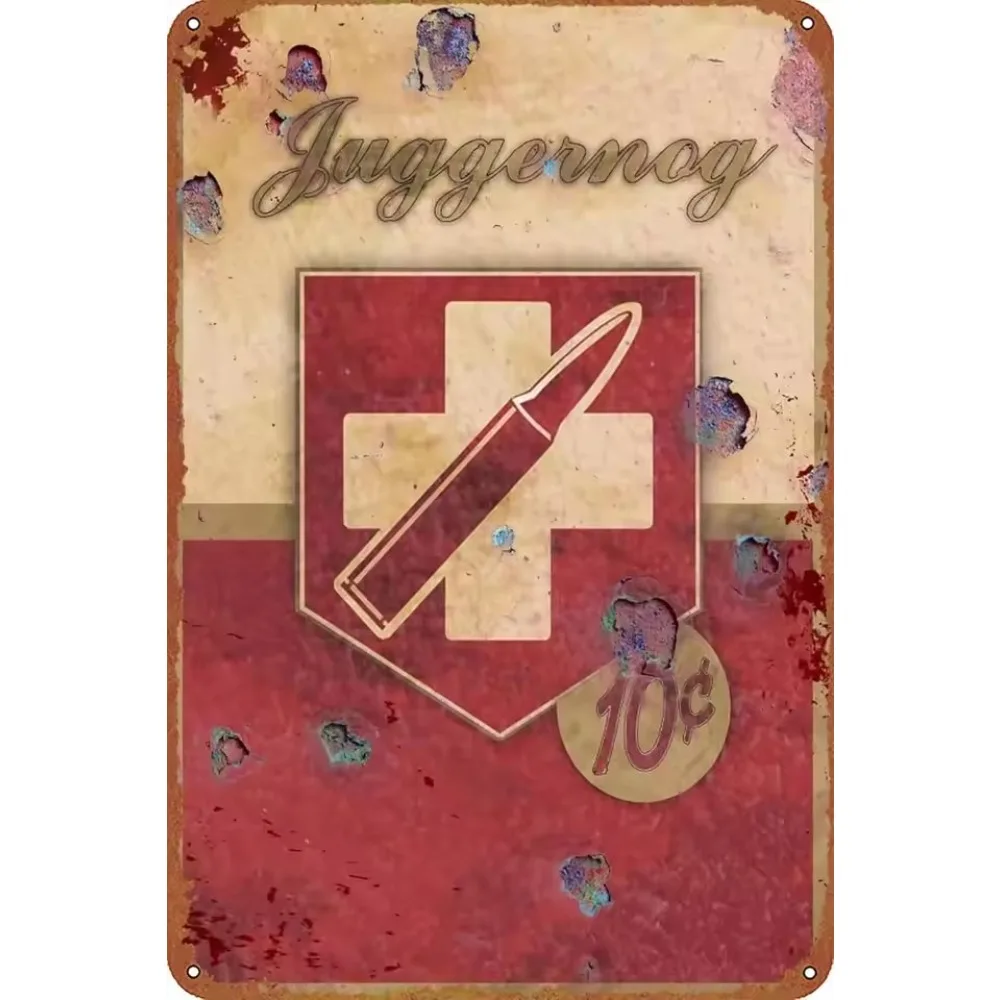 1Pc Vintage 2D Flat Juggernog 10 Cents Metal Sign Retro Gaming Video Game Bar Pub Tin Wall Art Plaque Decoration