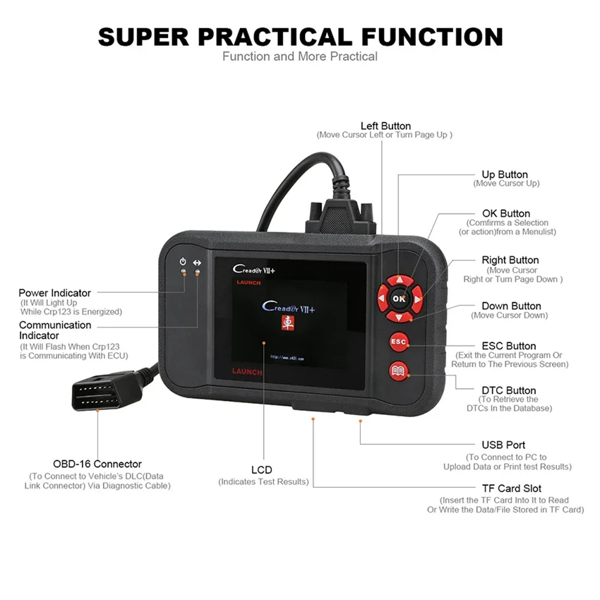 Launch X431 Creader VII+ Multi-Language Launch Scanner Creader 7+ Plus EOBD OBD2 OBDII Car Scanner As CRP123