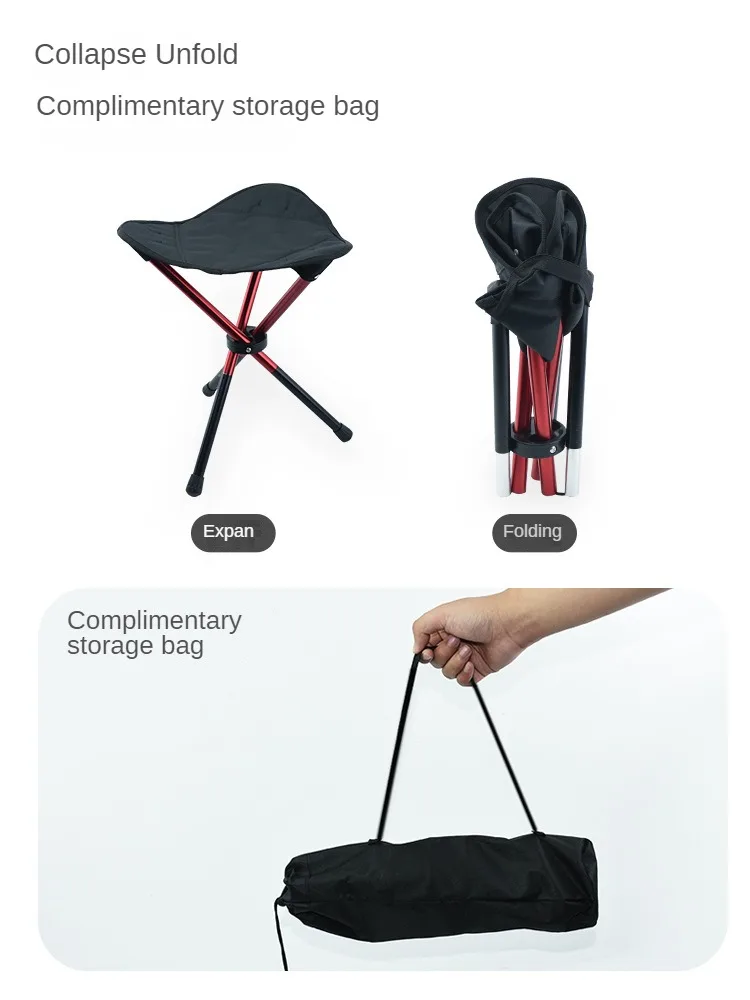 Thick Aluminum Alloy Outdoor Portable Triangular Folding Stool, Camping High Legged Stool, Fishing Pony Tie Chair