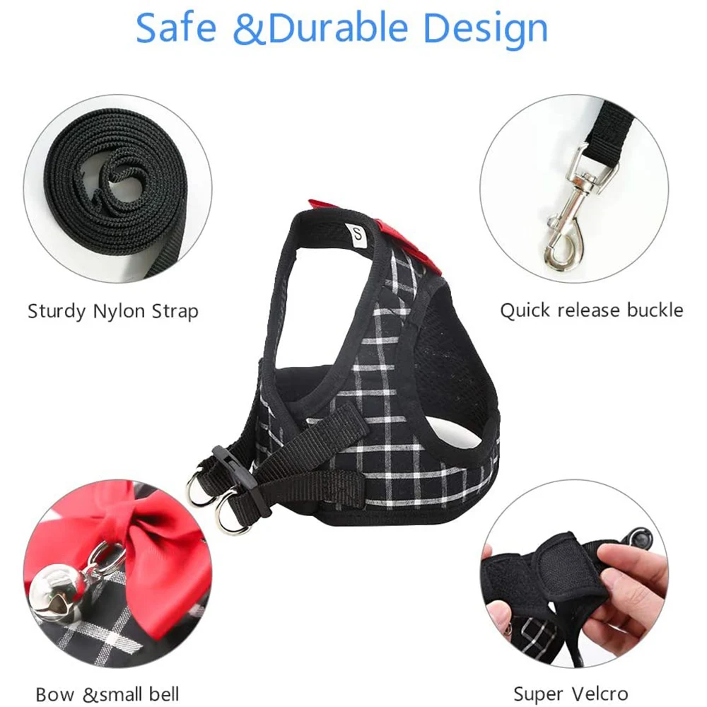 Cat Harness and Leash Set Adjustable Escape Proof Soft Lightweight for Walking Breathable 5 Size Comfortable Chest Strap CLH@8