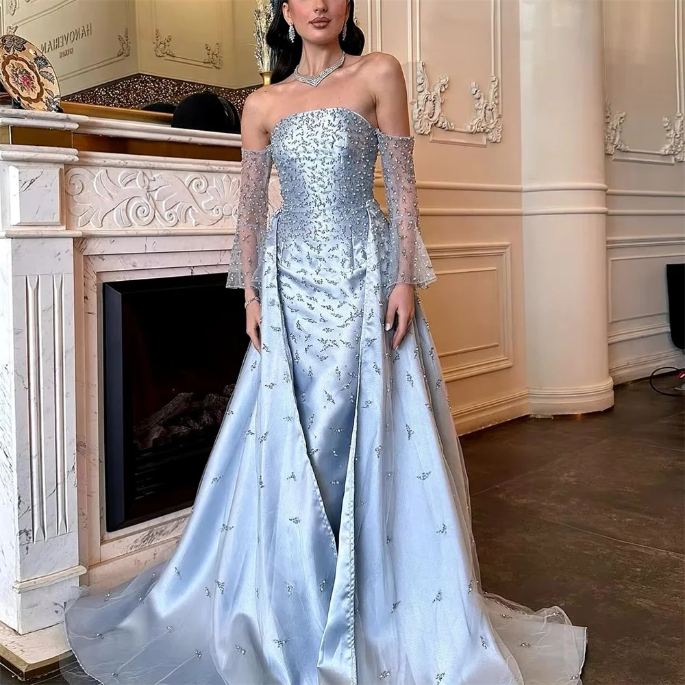 

ROYET Crystals Strapless Luxury Mermaid Long Evening Dress For Woman Floor Length Sweep Train Formal Prom Gown New 2024