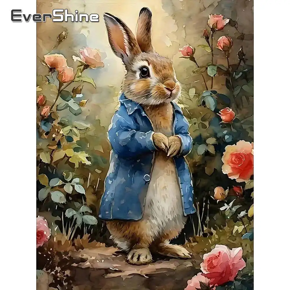 Evershine Diamond Embroidery rabbit Animal Mosaic Full Square round DIY Diamond Painting flower Craft Kit Handmade Gift