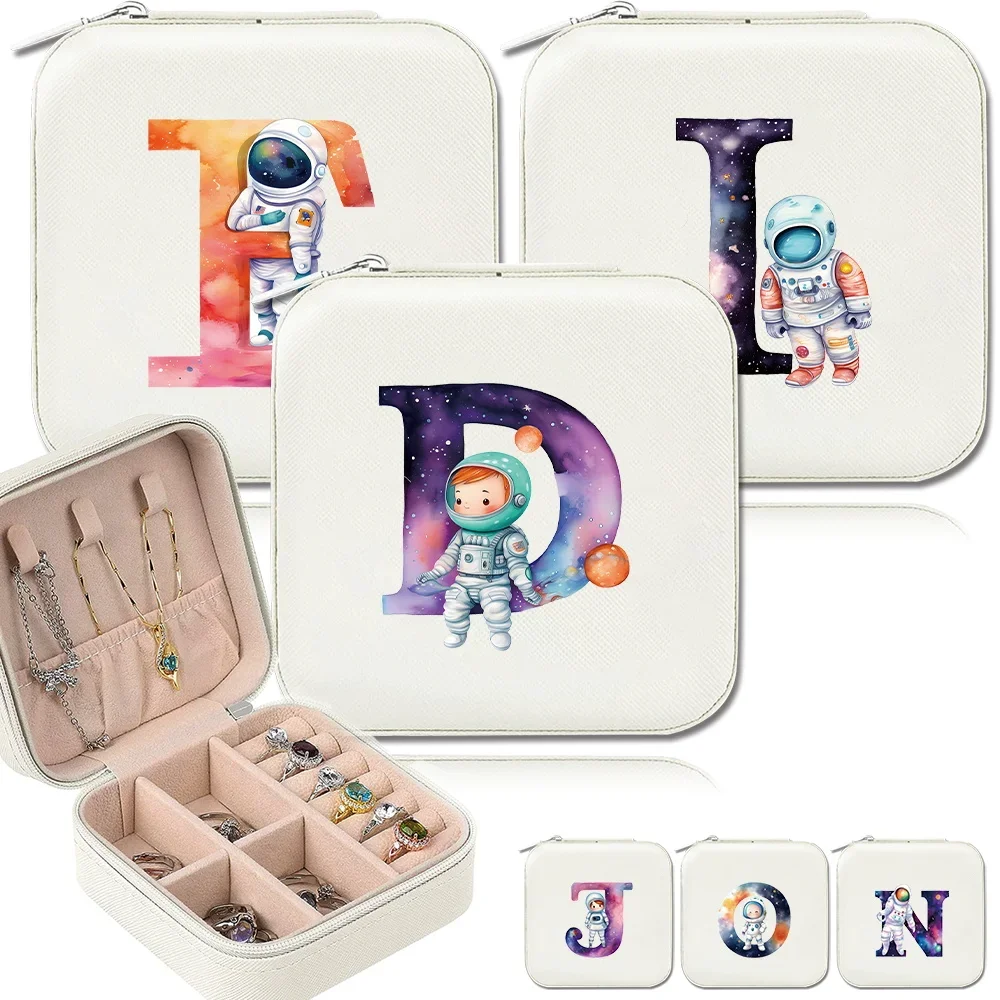 New Fashion Mini Jewelry Box Astronaut Letter Printing Pattern Necklace and Earring Display Portable Travel Jewels Case