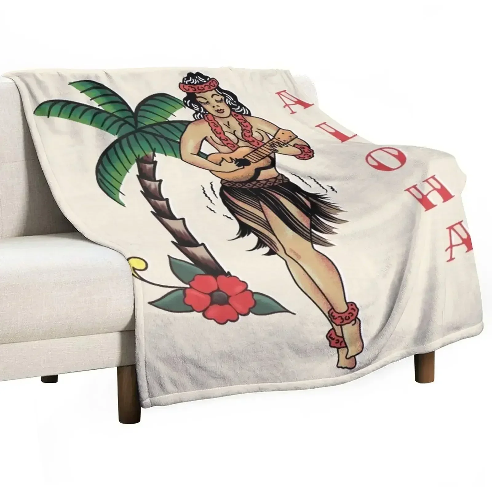 Jerry Style Traditional Aloha Hula Pinup Girl In Hawaii Throw Blanket Warm Decorative Sofa Nap Blankets