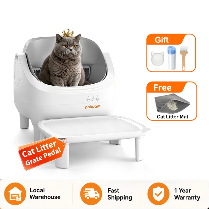 POKPAW Automatische, zelfreinigende kattenbak met slimme app-bediening, 76L grote capaciteit, 11L afvalbak, ultrastil (35dB), gewichts- en infraroodsensor, meervoudige veiligheidsvoorzieningen,