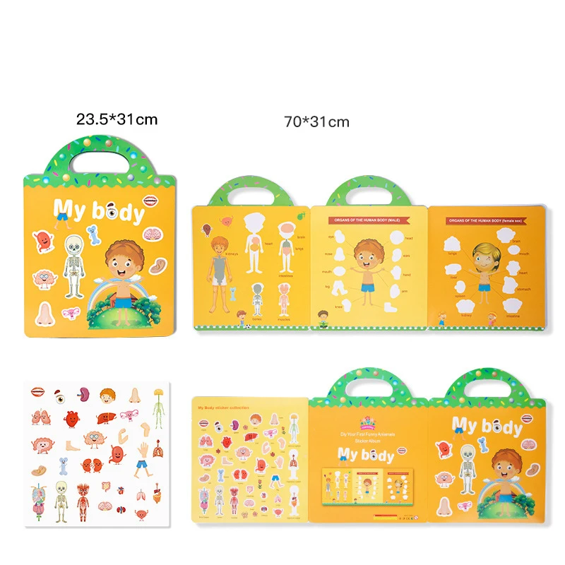 Wiederverwendbares Cartoon-Aufkleberbuch für Kinder, mehrere Scenos, DIY-Puzzlespiel, pädagogisches Lernen, klassisches Spielzeug für Kinder im Alter von 2–4 Jahren, Geschenke – Detail 9