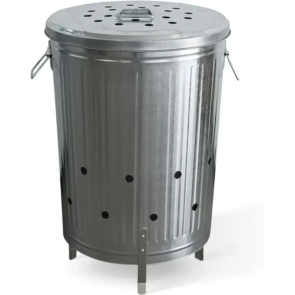 

Outdoor Galvanized Steel Trash Burner - 20 Gallon Metal Can with Lid and Ventilation