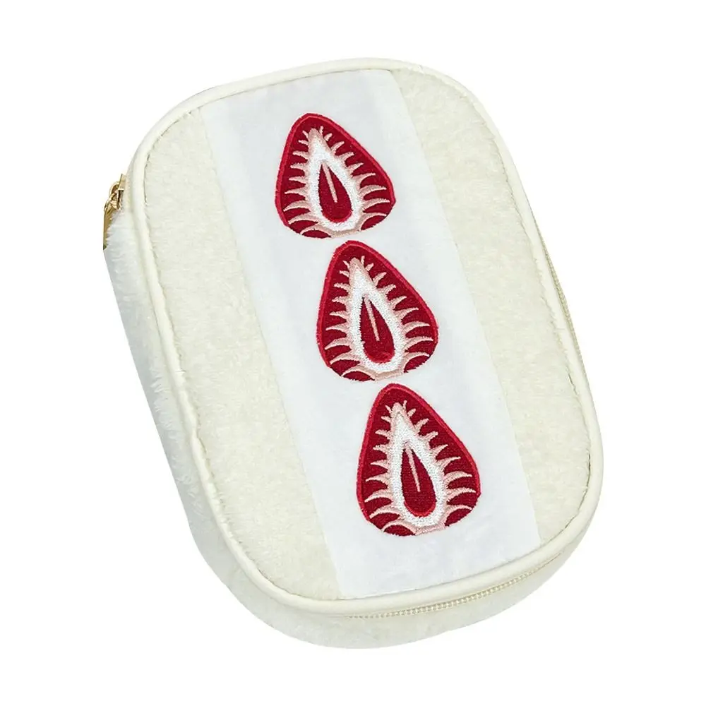 Portable Fuzzy Pen Bag Strawberry Sandwich Multi-functional Makeup Bag Cute Embroidered Pencil Case School Office image 3