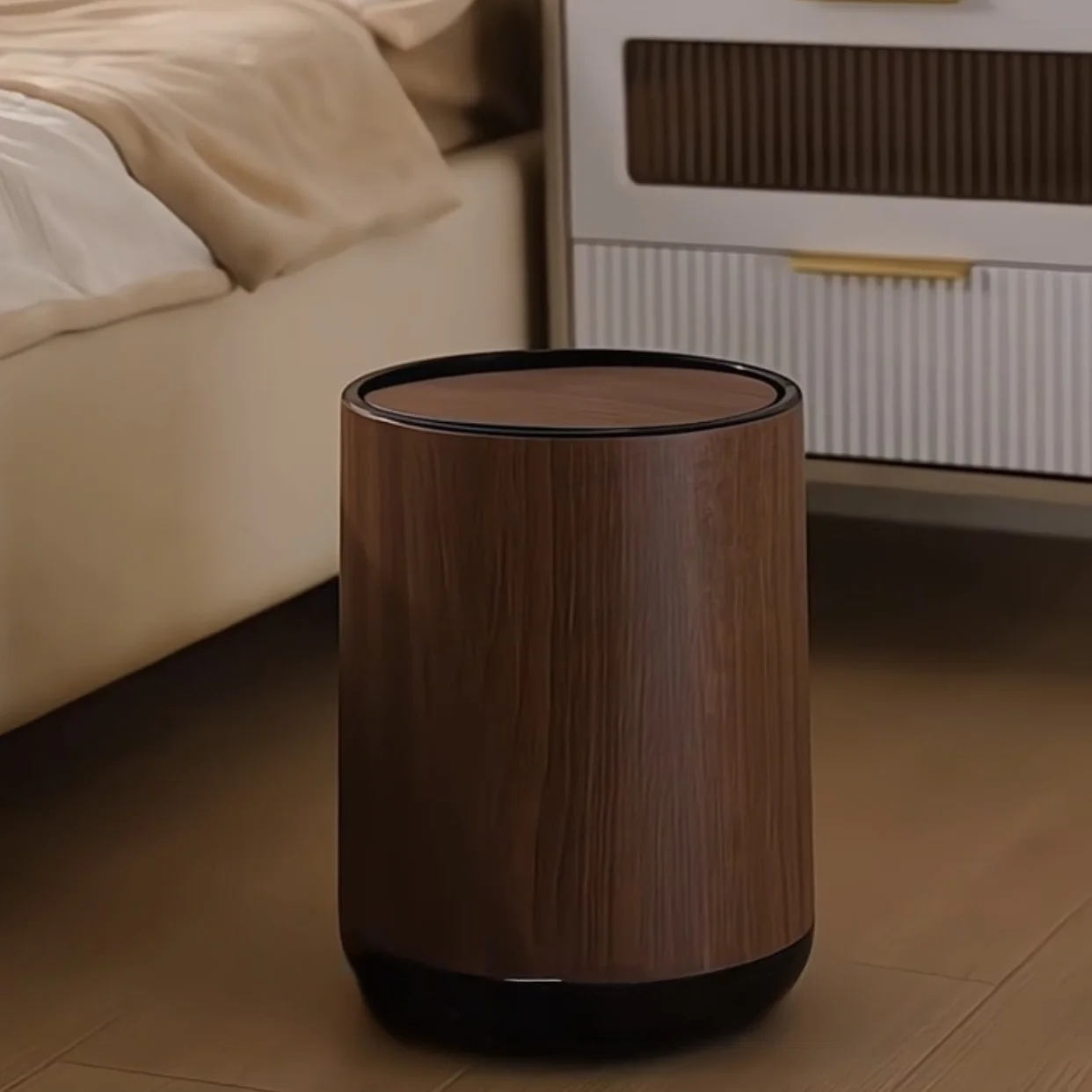 

Retro Large Capaci Tra Can Swing Lid Sle Living Room Batoom Paper Basket Home Use Dusin round ape PP Material